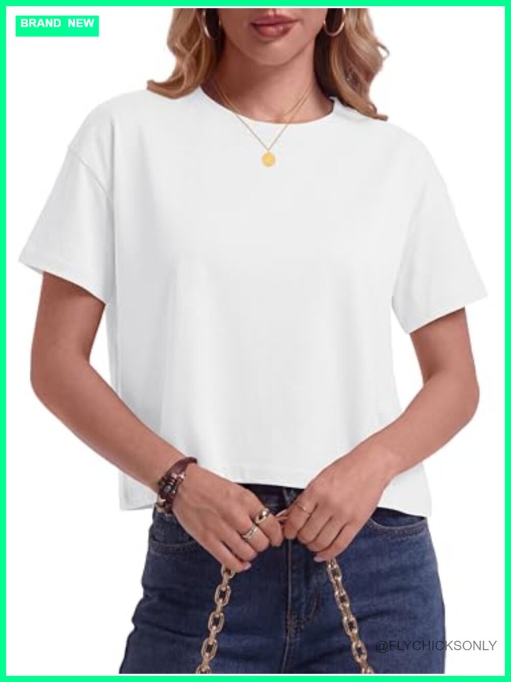 100% Cotton Crop Top Women Short Sleeve Boxy Loose Fit Crew Neck Tee